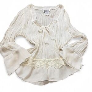 Vintage 90s Robbie Bee Ivory Sheer Crinkle Blouse, Women's Size L